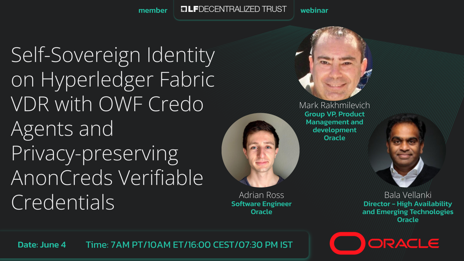 LF Decentralized Trust webinar with Oracle: Self-Sovereign Identity on Hyperledger Fabric VDR with OWF Credo Agents and Privacy-preserving AnonCreds Verifiable Credentials